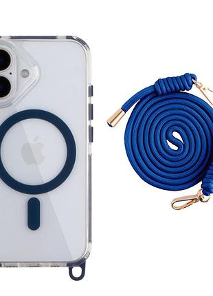 Панель-накладка tpu+pc lanyardcase magsafe для apple iphone 16 зі зручним регульованим шнурком indigo blue