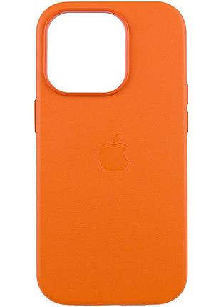 Кожаный чехол leather case (aaa) with magsafe and animation для apple iphone 14 pro (6.1") orange