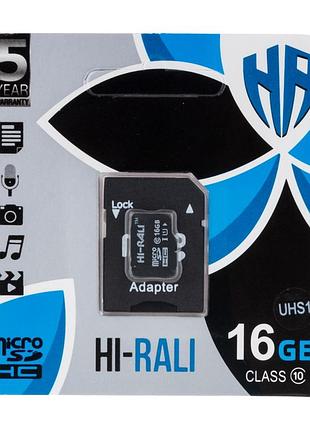 Карта micro sdhc hi-rali память 16gb uhs-1 class 10 с адаптером черный