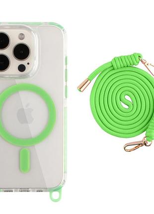 Панель-накладка tpu+pc lanyardcase magsafe для apple iphone 15 pro max із зручним регульованим шнурком fluorescent green