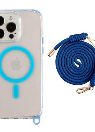Панель-накладка lanyardcase magsafe tpu+pc для apple iphone 13 pro max зі зручним регульованим шнурком sky blue