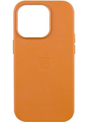 Кожаный чехол leather case (aaa) with magsafe and animation для apple iphone 14 pro max (6.7") golden brown