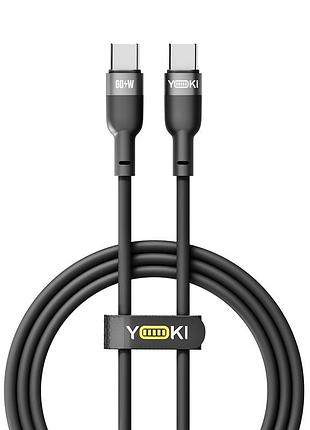Кабель для заряджання та обміну даними usb yoki yk-si50 silicone series type-c to type-c 60w (3a/20v), 1.2 метра, чорний