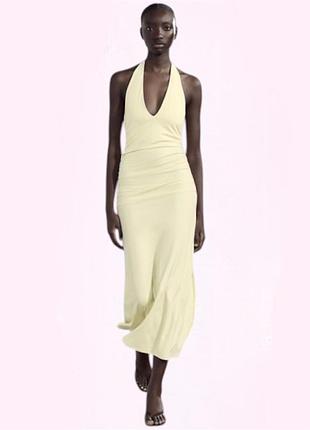 Сукня халтер з відкритою спиною на завʼязках zara m-l молочна