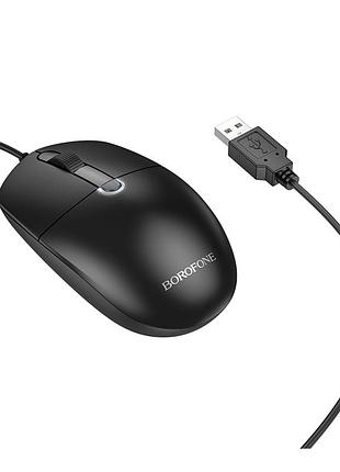 Проводная usb мышка borofone bg17 morning с чувствительностью 800, 1200 и 1600 кабель 1.4м black