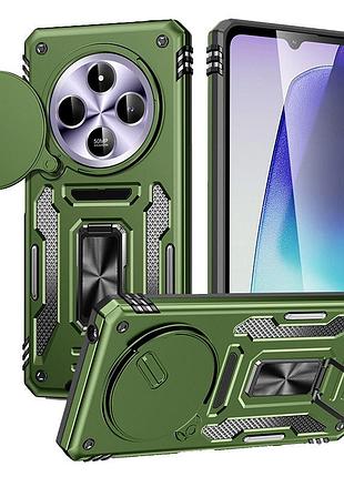 Ударопрочный чехол camshield army ring для xiaomi redmi 14c / a4 / poco c75 оливковый / army green