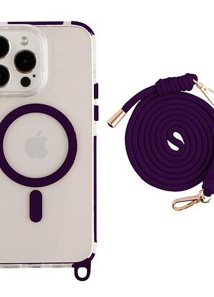 Панель-накладка tpu+pc lanyardcase magsafe для apple iphone 16 pro зі зручним регульованим шнурком dark purle