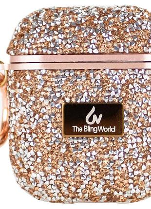 Чехол bling world rock diamond для airpods 1/ airpods 2, tpu, кристальный дизайн pink