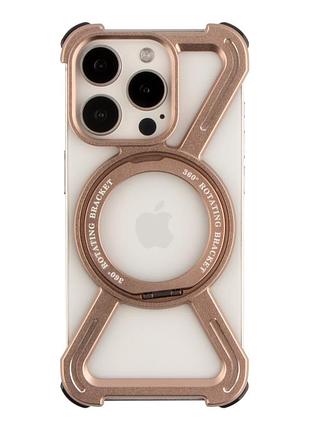 Панель-накладка titanium armorx magsafe для apple iphone 15 pro встроенный 360° поворотный держатель gold