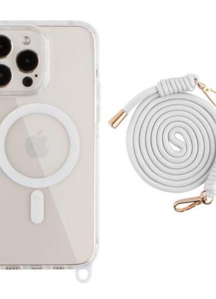 Панель накладка tpu+pc lanyardcase magsafe для apple iphone 14 pro зі зручним регульованим шнурком white