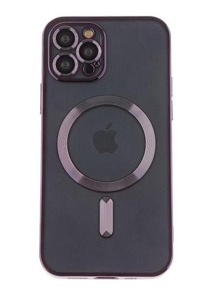 Чехол tpu metallic full camera magsafe для iphone 12 pro dark purple