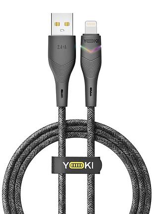 Кабель для зарядки и обмена данными usb yoki yk-rg24 rgb series usb/lightning 12w (2.4a/5v), 1.2 метра, черный