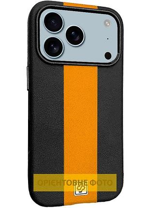 Кожаный чехол rally with magsafe для apple iphone 17 (6.3") black / orange