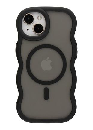 Хвилясті чохли tpu+pc aquawave with magsafe для iphone 14 з матовим покриттям black