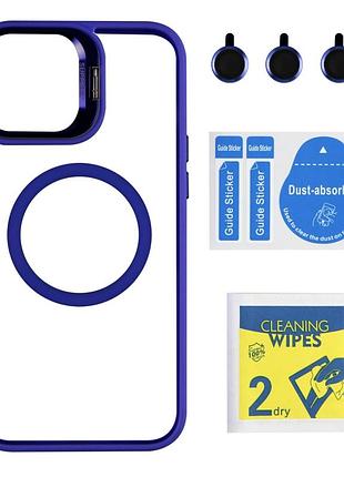 Чехол с подставкой для tpu pc metal stand case з magsafe apple iphone 12 pro max линзы на камеру dark blue
