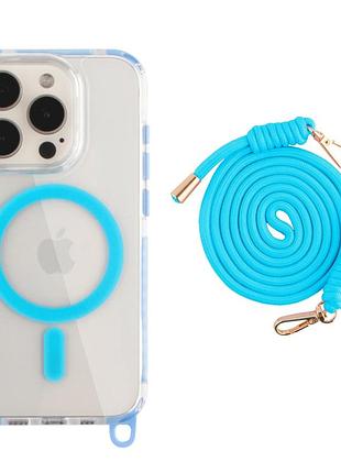 Панель-накладка lanyardcase magsafe tpu+pc для apple iphone 15 pro max зі зручним регульованим шнурком sky blue