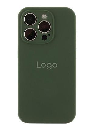 Чехол silicone case full с защитой камеры для iphone 15 pro max dark green