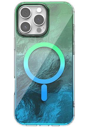 Яскравий чохол shiny mountain (блискуча гора) для apple айфон 16 pro з технологією magfit green / blue
