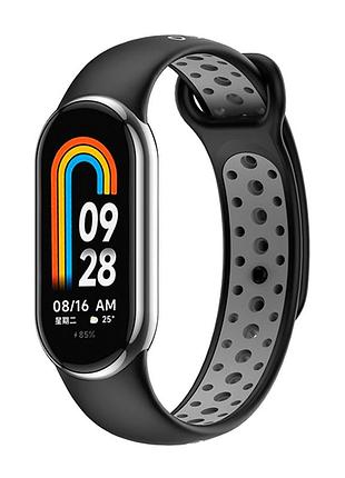 Силіконовий ремінець sport для xiaomi mi band 8/ mi band 9/ mi band 10 black/grey
