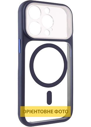 Чохол getman moon clear для apple айфон 15 pro max, прозорий tpu, magsafe, захист камери blue