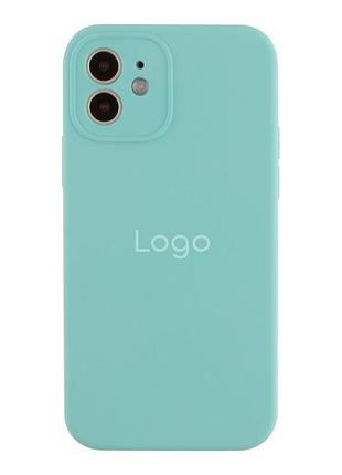 Чехол silicone case full с защитой камеры для iphone 12 light cyan
