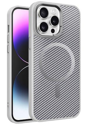 Чехол накладка carbon mirage magsafe для apple iphone 15 pro max, карбоновая текстура, противоударный grey