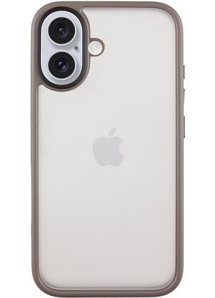 Накладка-чехол metal buttons для apple iphone 16 (айфон 16) прозрачно-матовый, с металлическими кнопками grey