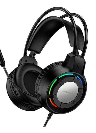 Игровые компьютерные наушники borofone bo112 wave с rgb–подсветкой и встроенным микрофоном/размъем usb–a (male) и aux 3.5мм (male)