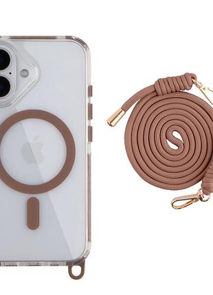 Панель-накладка tpu+pc lanyardcase magsafe для apple iphone 16 зі зручним регульованим шнурком desert gold