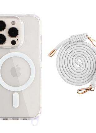Панель-накладка tpu+pc lanyardcase magsafe для apple iphone 15 pro с удобным регулируемым шнурком white
