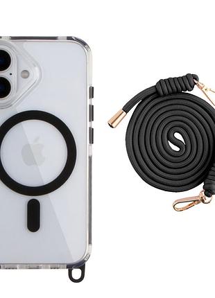Панель-накладка tpu+pc lanyardcase magsafe для apple iphone 16 зі зручним регульованим шнурком black