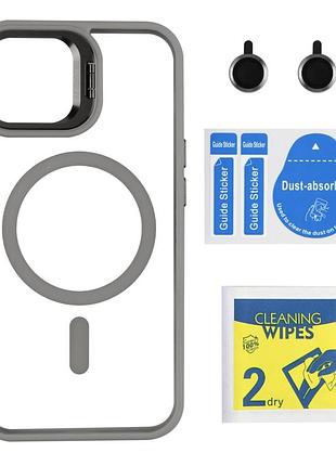 Чехол с подставкой для tpu pc metal stand case з magsafe apple iphone 14 линзы на камеру grey