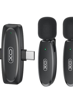 Петличный беспроводной микрофон xo mkf010 twin 2 микрофона с общим ресивером, с разъёмами type–c/lightning для подключения к