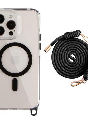 Панель-накладка tpu+pc lanyardcase magsafe для apple iphone 14 pro зі зручним регульованим шнурком black