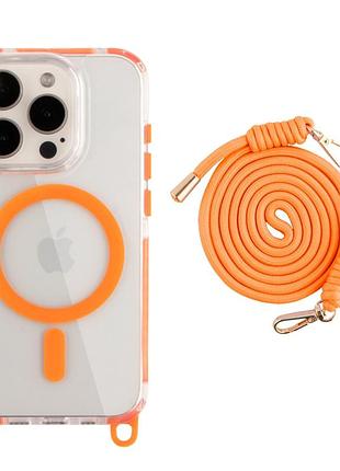 Панель-накладка lanyardcase magsafe tpu+pc для apple iphone 15 pro max зі зручним регульованим шнурком orange