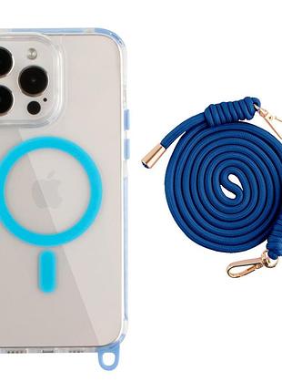 Панель накладка tpu+pc lanyardcase magsafe для apple iphone 14 pro зі зручним регульованим шнурком sky blue