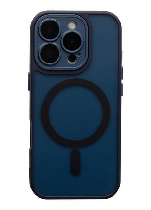 Чехол-накладка magnetic matte camera lens with magsafe for iphone 16 pro max dark blue