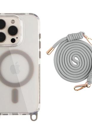Панель-накладка tpu+pc lanyardcase magsafe для apple iphone 15 pro зі зручним регульованим шнурком titanium grey