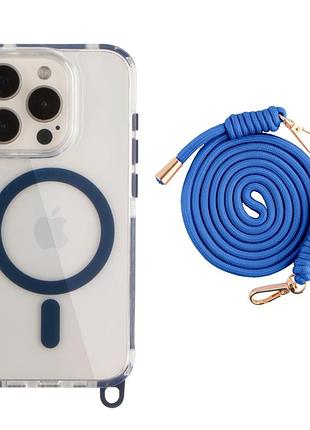 Панель-накладка lanyardcase magsafe tpu+pc для apple iphone 15 pro max зі зручним регульованим шнурком indigo blue