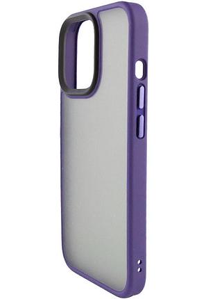 Накладка-чехол metal buttons для apple iphone 15 pro (айфон 15 про) прозрачно-матовый, с металлическими кнопками dark purple