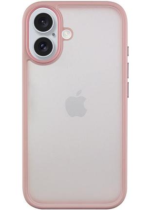 Накладка-чехол metal buttons для apple iphone 16 (айфон 16) прозрачно-матовый, с металлическими кнопками pink