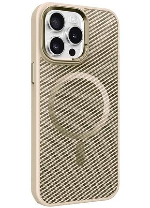 Чехол накладка carbon mirage magsafe для apple iphone 15 pro, карбоновая текстура, противоударный antique white