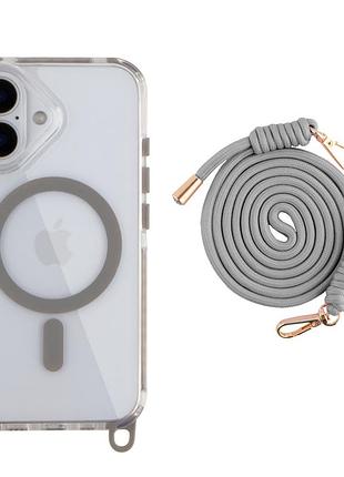 Панель-накладка tpu+pc lanyardcase magsafe для apple iphone 16 зі зручним регульованим шнурком titanium grey