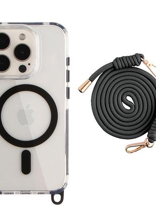 Панель-накладка tpu+pc lanyardcase magsafe для apple iphone 15 pro с удобным регулируемым шнурком black