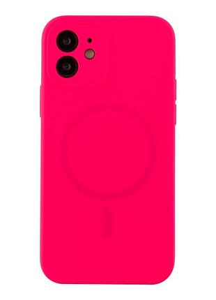 Чохол накладка glow silicone case з рамкою камери для iphone 12 панель-накладка для телефону з magsafe hot pink