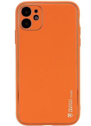Кожаный чехол xshield для apple iphone 12 (6.1") оранжевый / apricot