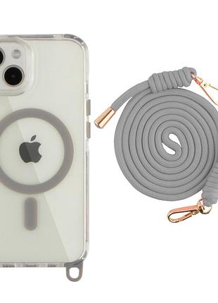 Панель-накладка tpu+pc lanyardcase magsafe для apple iphone 13/iphone 14 зі зручним регульованим шнурком titanium grey