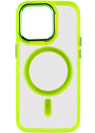Чехол tpu iris with magsafe для apple iphone 13 pro прозрачный дизайнерский кейс с цветным бампером yellow