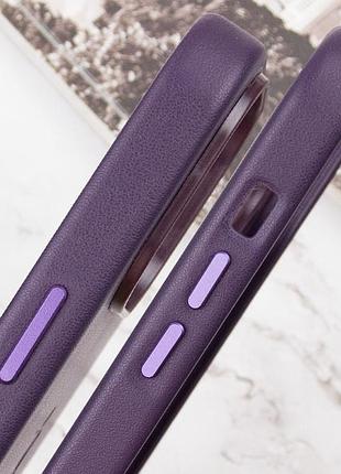 Шкіряний чохол leather case (aaa) with magsafe and animation для apple iphone 14 pro (6.1") deep violet 8