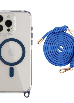 Панель-накладка lanyardcase magsafe tpu+pc для apple iphone 16 pro max зі зручним регульованим шнурком indigo blue